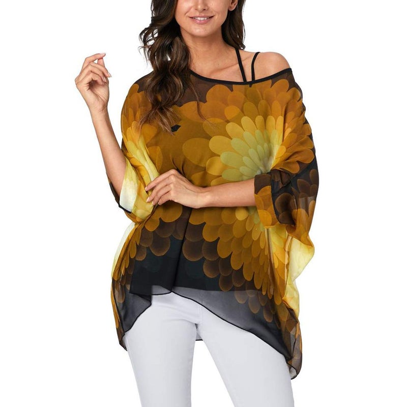 Ckikiou Plus Size Batwing Flowy Semi Sheer Chiffon Blouse Tunic for Women Summer Floral Print Boho Beach Cover ups - Image 5